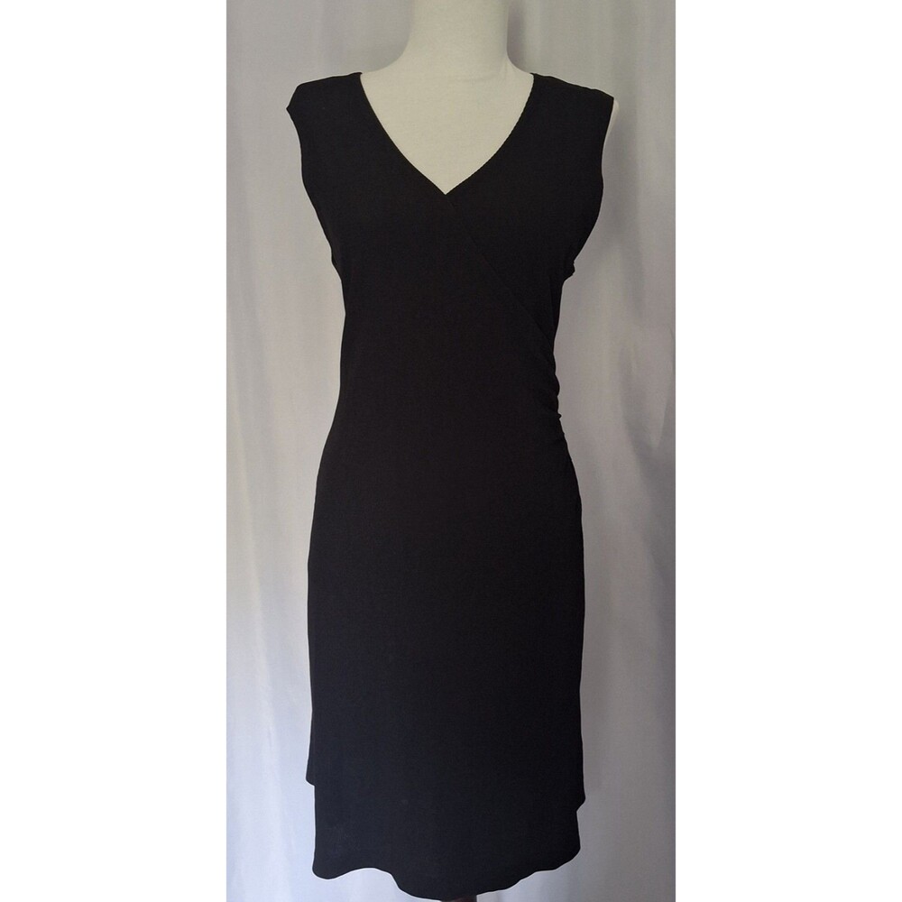 Vtg 80s Roni Nichole Dress Faux Wrap Surplice Neckline semi sheer black Sz 8P